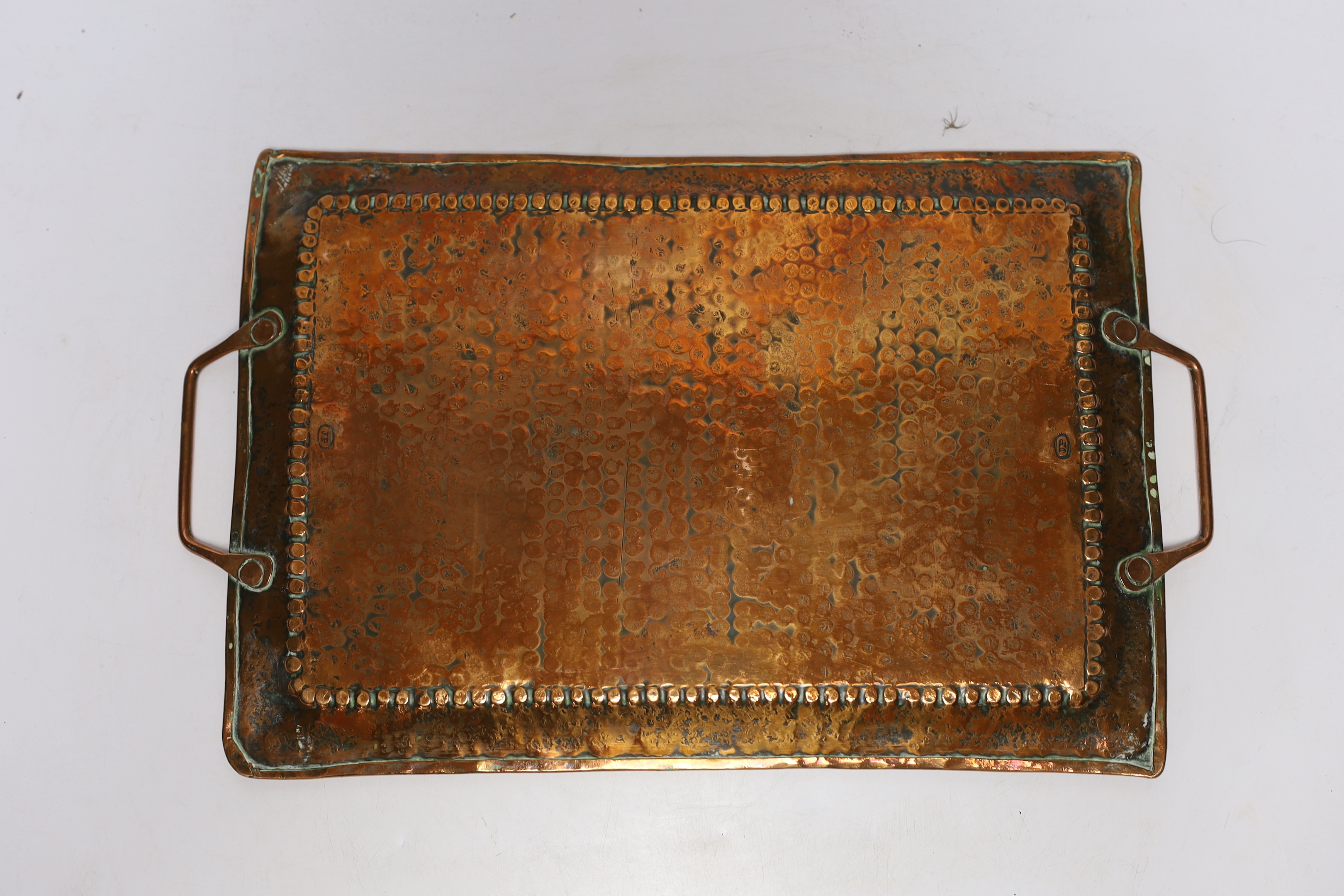 An Arts & Crafts Newlyn, John Pearson copper tray, 40cm wide